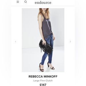 Rebecca Minkoff Finn Black Leather Fringe Large Clutch / Shoulder Bag